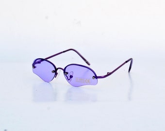 Vintage Rimless Purple Sunglasses – Y2K Frameless Shades – Retro UV400 Eyewear – Minimal 90s Style Glasses