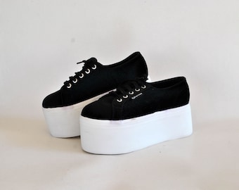 giant platforms japanese shoes vintage platforms sneakers black buffalo shoes chunky sneakers UK 5 US 7 size 38 womens platform superga