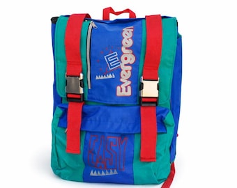 Vintage Backpack Colorblock Hiking School Bag Retro 90s Style