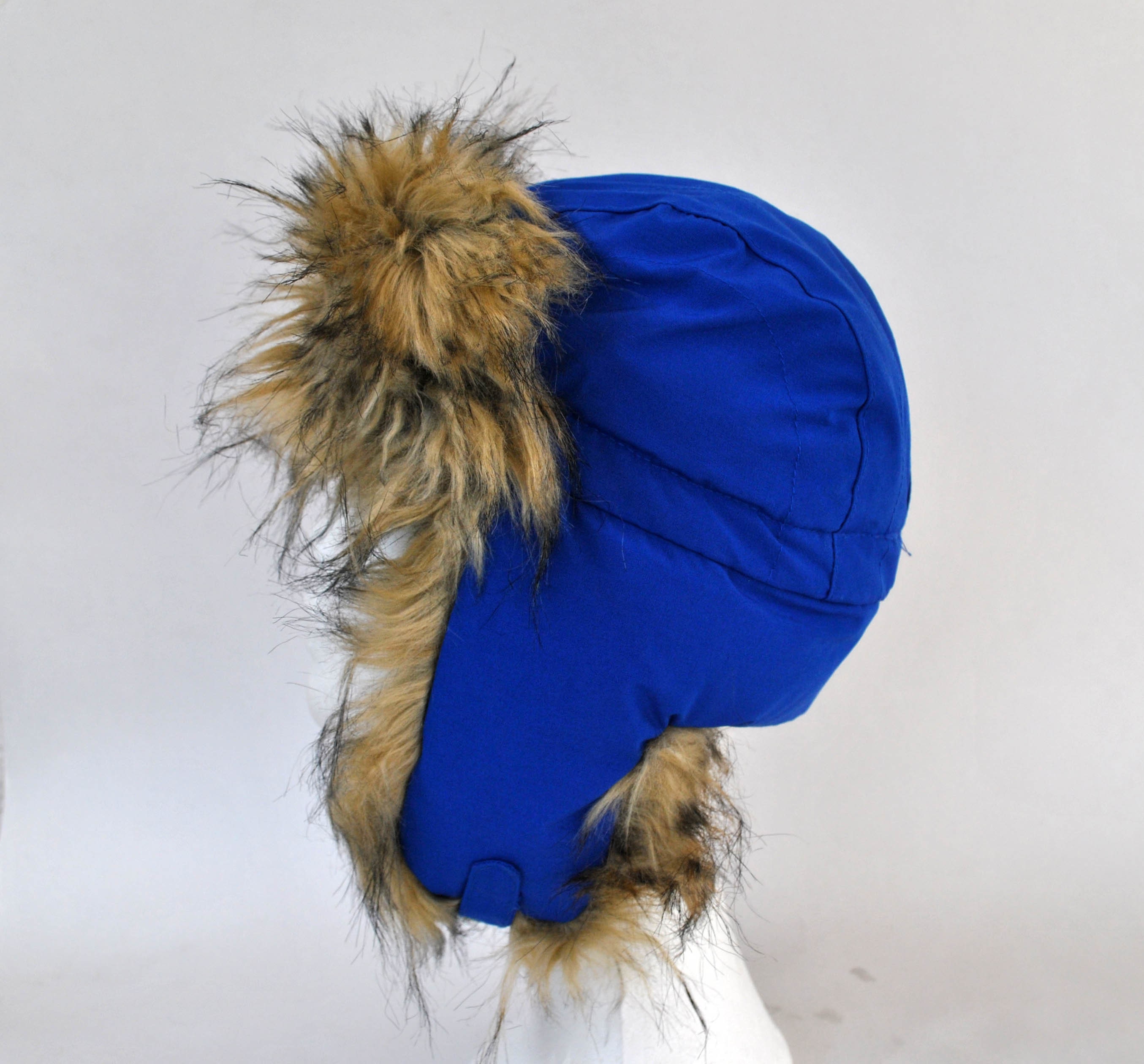 Blue Faux fur trimmed Panel Drawstring Hat winter Thick Furry Fluffy Faux Fur Bucket Hat Warm Fisherman Plush  main image 2