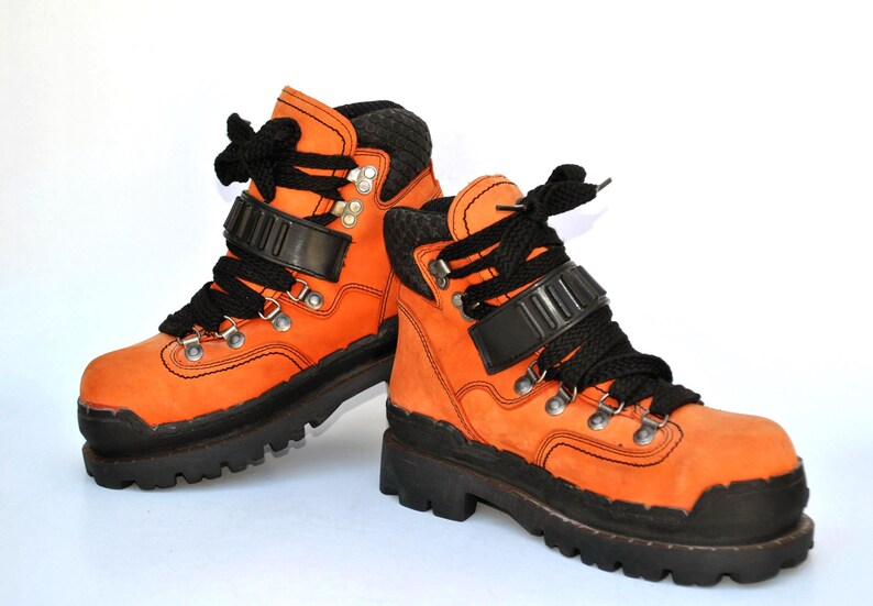 Vintage Orange Hiking Boots • Chunky Mountaineering Boots • 90s Gorpcore Footwear • Retro Outdoor Platforms • Unisex size eu 40 uk 7 us 9 image 3