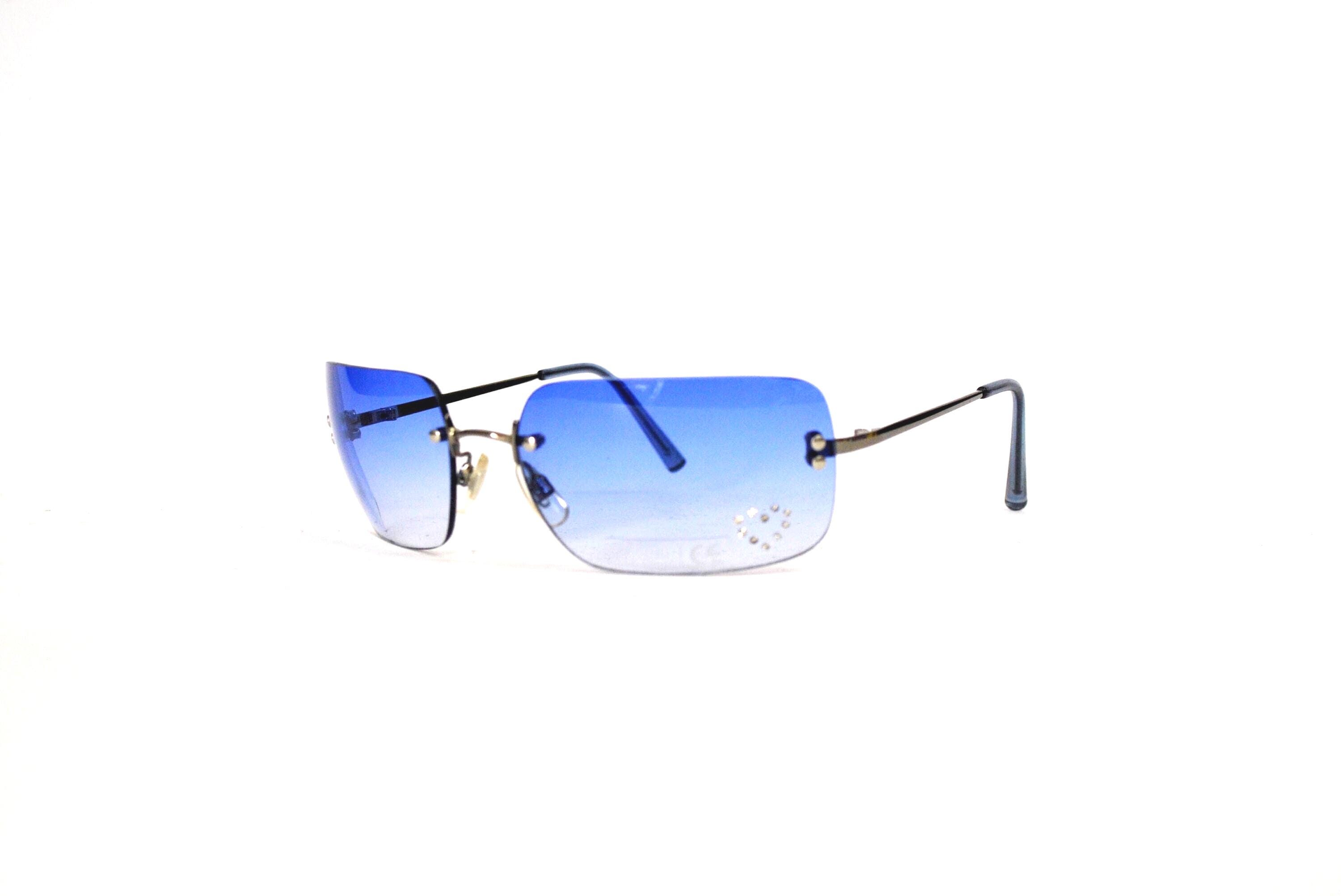 美品✨BVLGARI Sunglasses Rimless Blue Y2K Vintage Rimless Blue Gradient Sunglasses – Y2K Minimal Shades