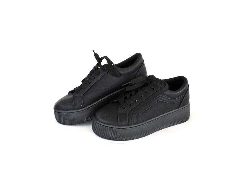 Total Black Platform Sneakers – Chunky Sole Minimal Streetwear Shoes size US 5 EU 36 UK 3 image 1