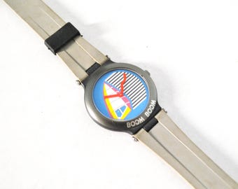 Vintage Graphic Quartz Watch | Colorful Dial Wristwatch | Retro 80s Style Watch | Minimal Plastic Strap Watch