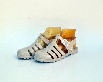zapatos de gel plástico beige zapatos de goma zapatos de gelatina sandalias de los años 90 sandalias vintage tamaño eu 38 uk 5 us 7 zapatos de verano de plástico reciclado gelly