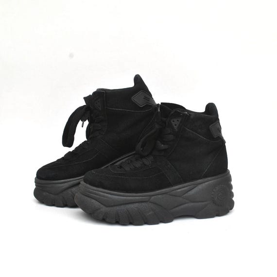 Vintage Black Platform Ankle Boots Chunky Sole Y2K Grunge
