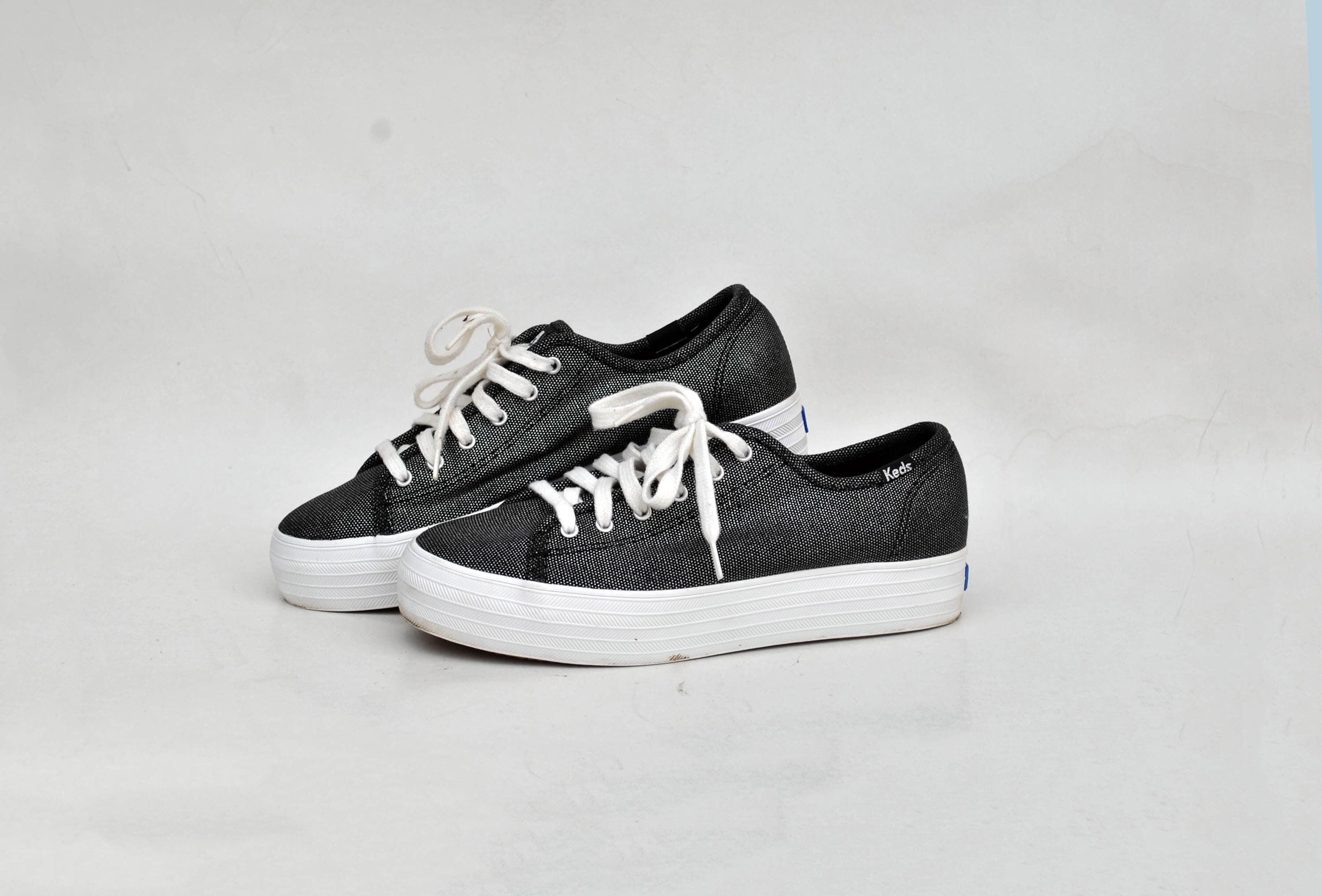Keds Black Canvas Shoes Summer Low Tops Sneakers Womens Vintage