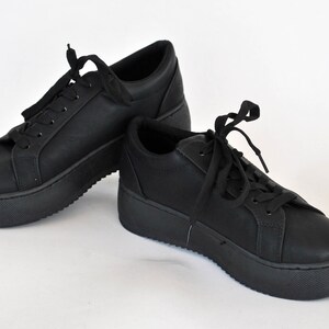 Total Black Platform Sneakers – Chunky Sole Minimal Streetwear Shoes size US 5 EU 36 UK 3 image 3