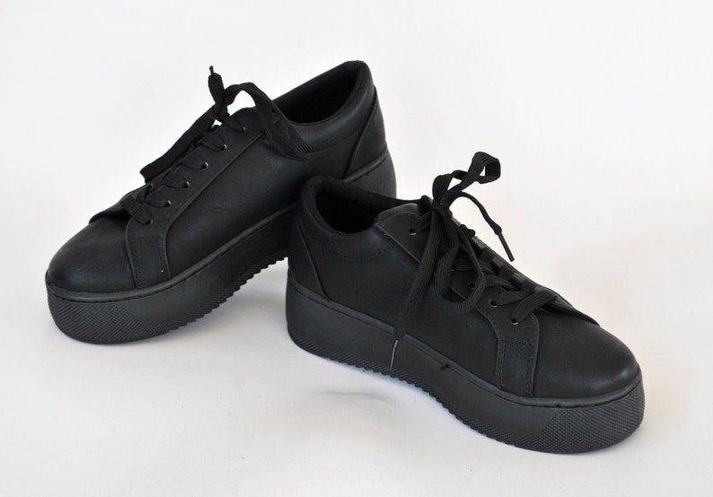 Total Black Platform Sneakers – Chunky Sole Minimal Streetwear Shoes size US 5 EU 36 UK 3 image 3