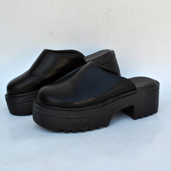 platform slippers japanese sandals sabot summer clogs leatherette black flip flops size eu 37 uk 4 us 6 womens comfort shoes lighweight