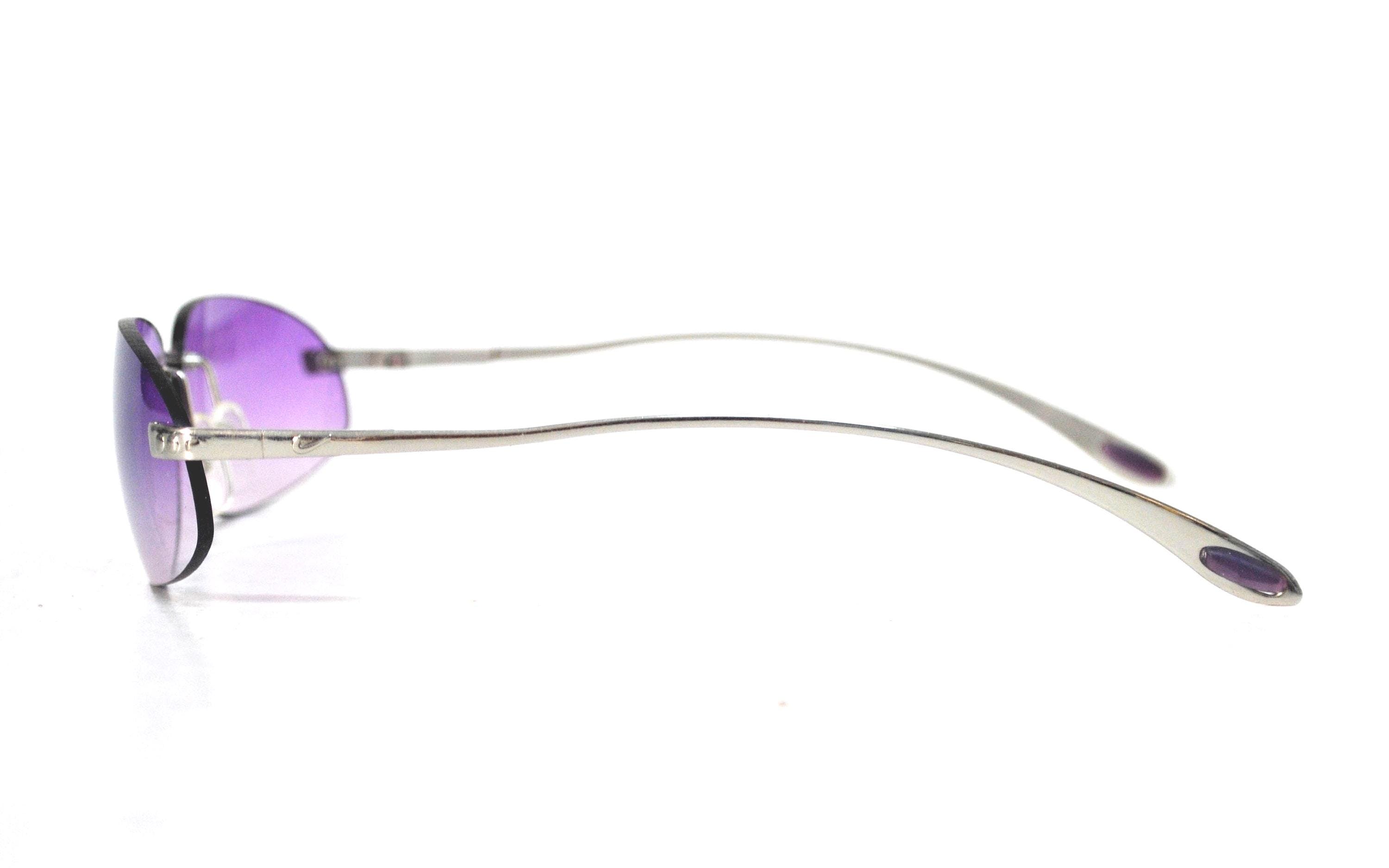 Vintage Rimless Purple Sunglasses, Y2K Gradient Lens Shades  display picture 2