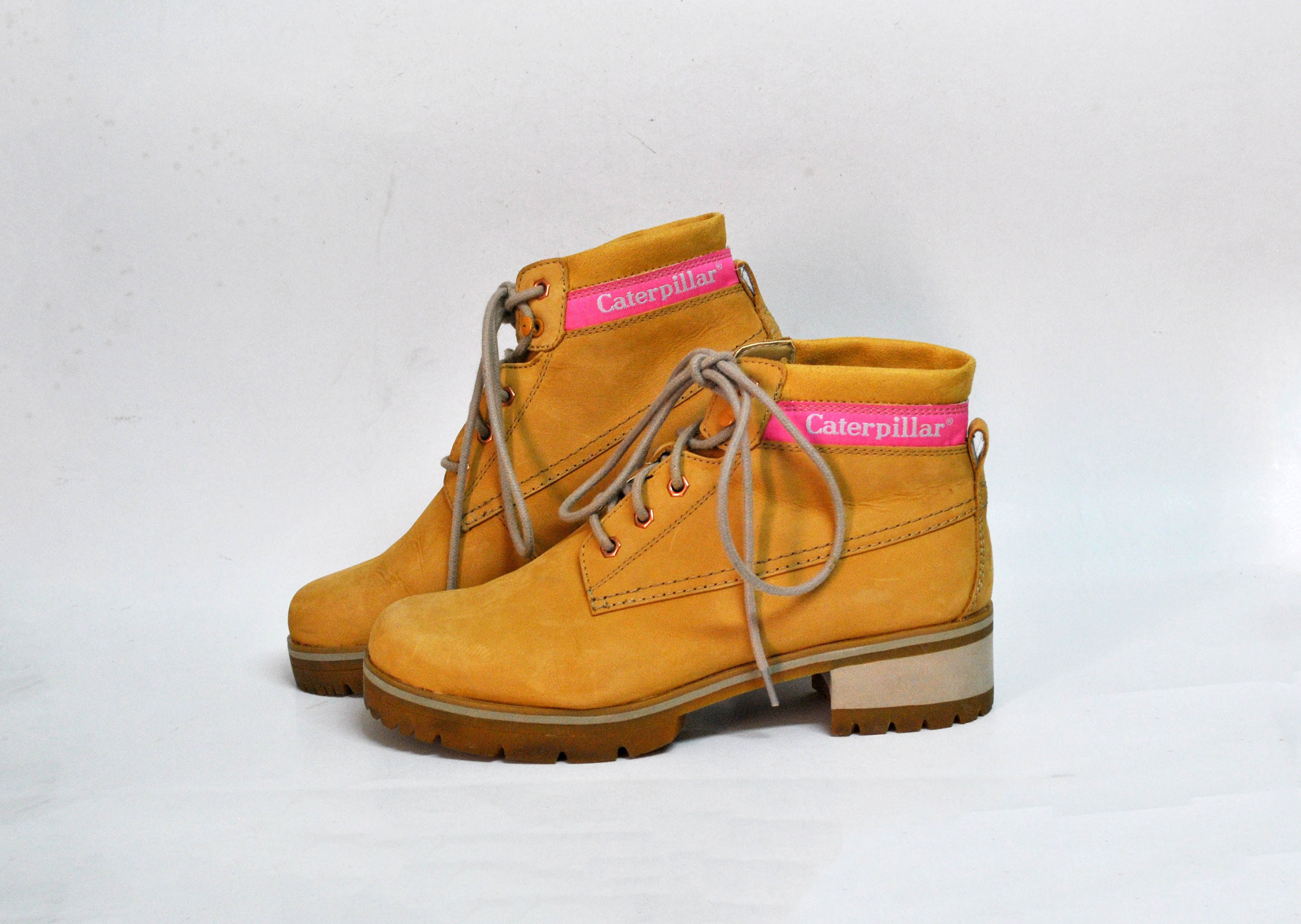 Caterpillar Camel Brown Leather Shoes Walking Hiking Womens Shoes Military Army Boots Chunky Festival Mountain Boots Size US 10 EU 41 UK 8
