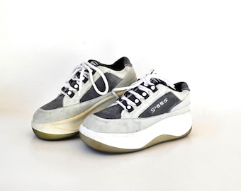 Y2K Platform Sneakers | Chunky Grey Retro Trainers | 90s Inspired Streetwear Shoes | Unisex Vintage Style size eu 36 uk 3 us 5