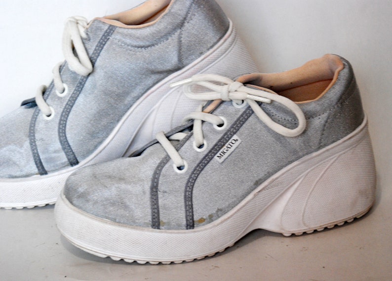platform shoes sneakers silver boots canvas silver shoes 80s platform shoes vintage platform shoes vintage canvas shoes deadstock vintage