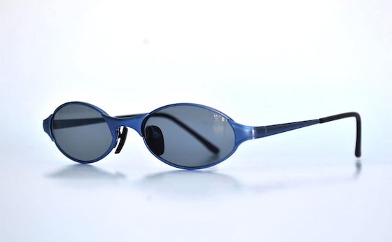 Vintage Blue Oval Micro Sunglasses, Y2K Cyber Sunglasses With