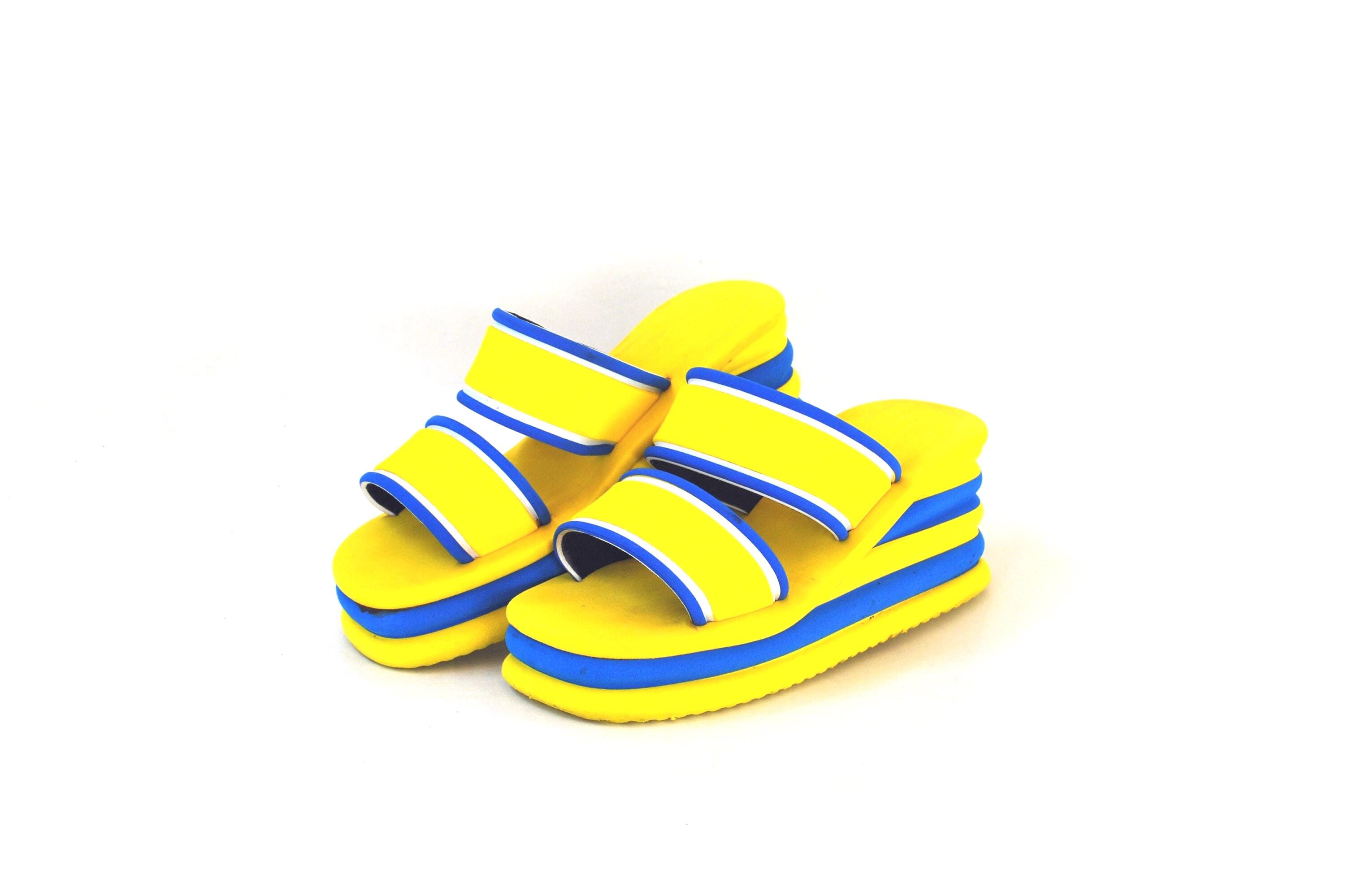 Yellow & Blue Platform Sandals | Chunky Slide Sandals | Y2K Summer