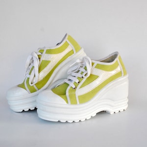 platform shoes vintage sneakers green platform boots leather white shoes 90s size eu 38 us 7 uk 5 womens platform high fashion shoes