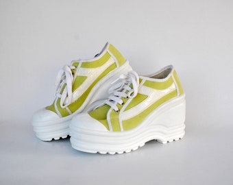 platformschoenen vintage sneakers groene platformlaarzen lederen witte schoenen jaren 90 maat eu 38 ons 7 uk 5 damesplatform high fashion schoenen