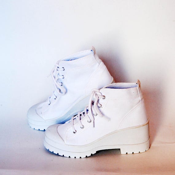 Platform shoes sneakers womens vintage platforms chunky sneakers high tops shoes goth rock shoes buffalo boots white size eu 36 us 5 uk 3