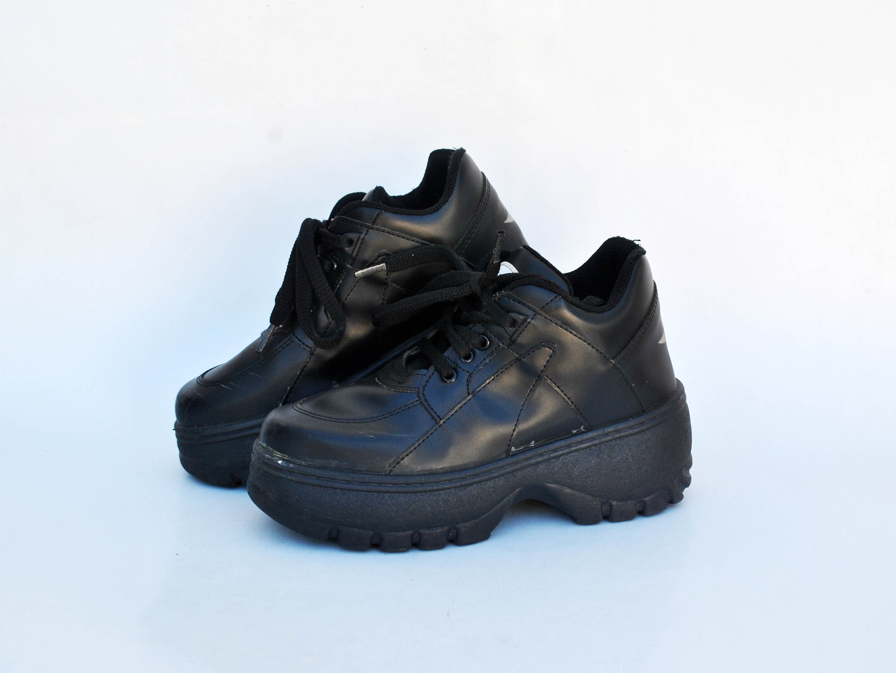 Vintage TIME & Co Sz 8.5 M 90s Italian Made Black Leather Chunky Sole Shoes Vintage 90 main image 2