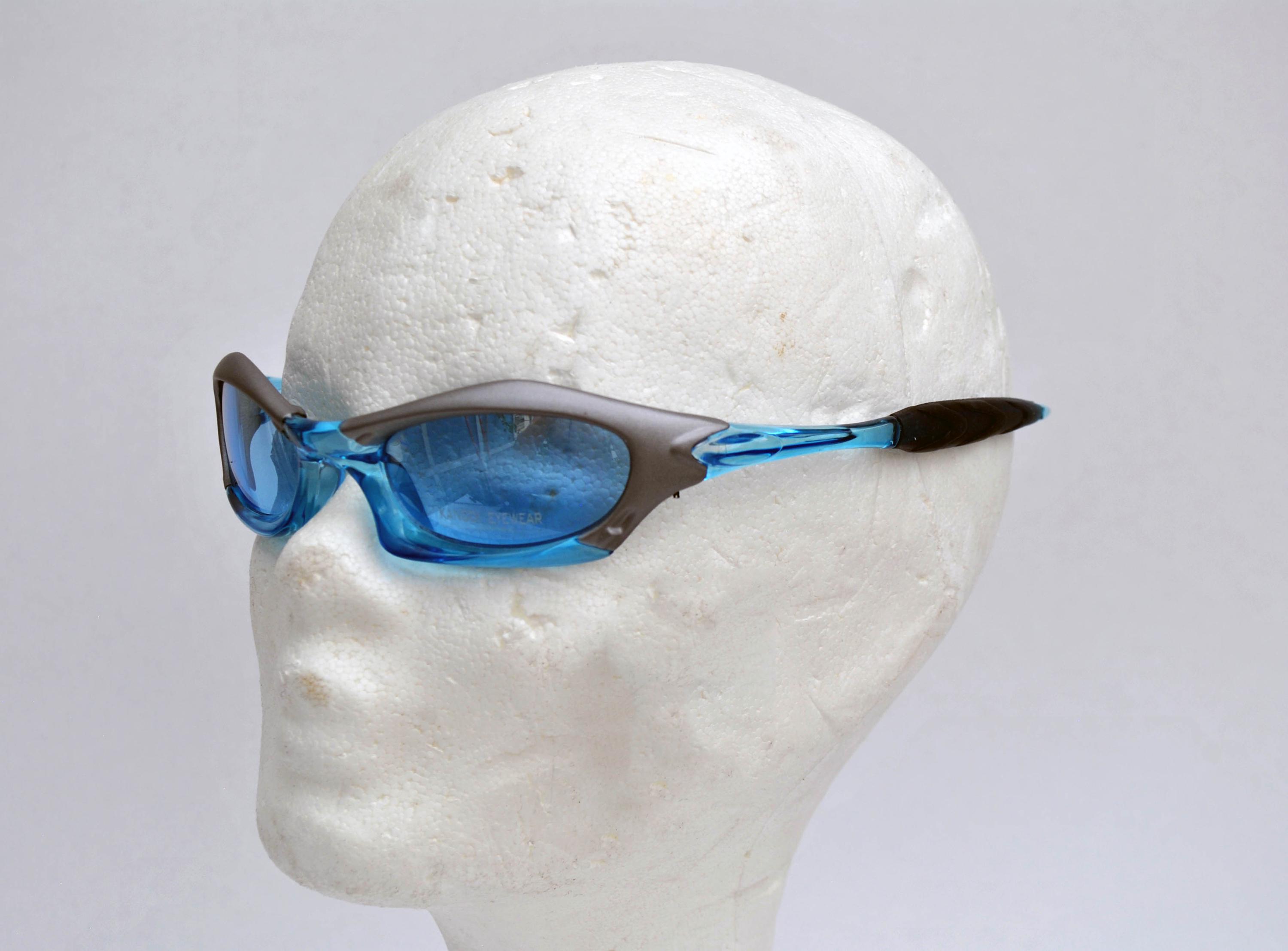 Y2K Sport Sunglasses • Blue & Silver Wrap Sunglasses • 2000s  display picture 1