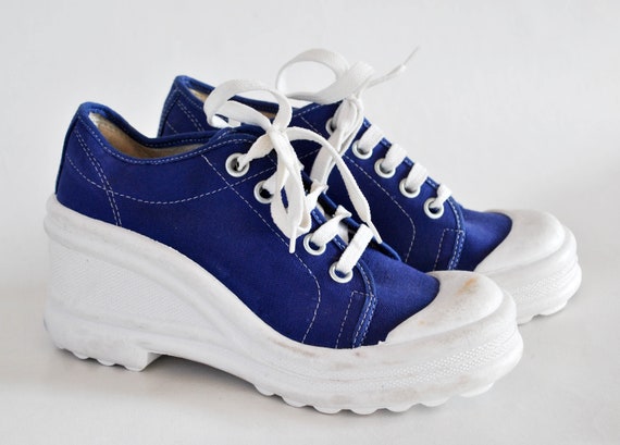 Platform schoenen sneakers dames vintage platform zomer chunky maat eu 38 uk 5 us 7 canvas dames vintage hoge tops goth rock schoenen blauw Etsy Nederland