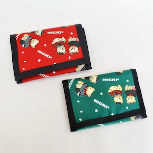 Portefeuille vintage Nicki rouge ours vert des années 90 unisexe petite pièce d'identité porte-monnaie poche à rayures portefeuille à pois portefeuille pliant portefeuille en nylon rétro