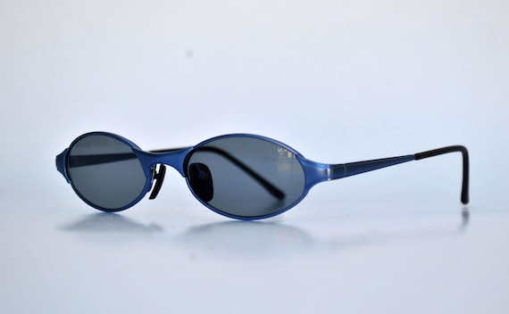 blue silver matrix small sunglasses oval sun glas… - image 2