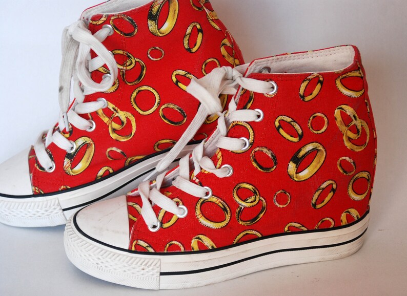 canvas sneakers vintage coachella all star hi tops womens shoes goth rock size eu 37 uk4 us 6 lord the rings graphic print red summer shoes
