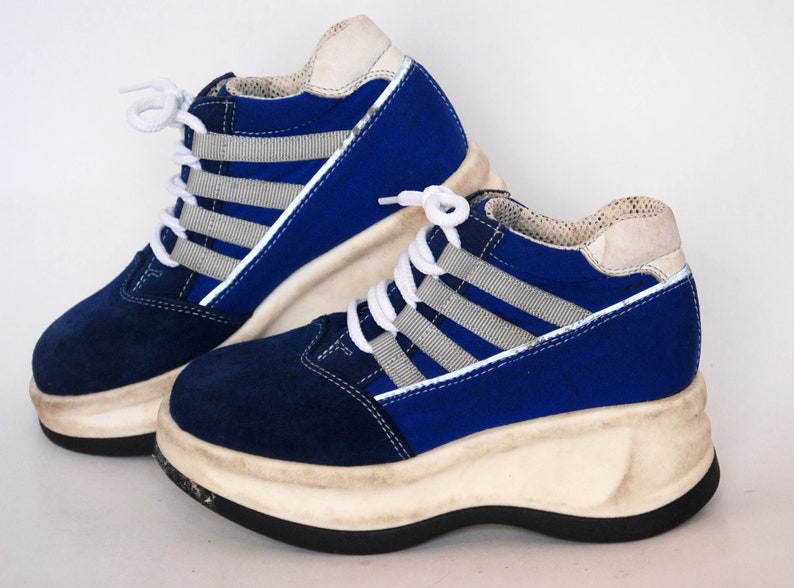 chunky vintage combat sneakers size 31 uk 13 us 12 gift for girls boys vintage blue kids sneakers platform shoes military goth rock sneakers