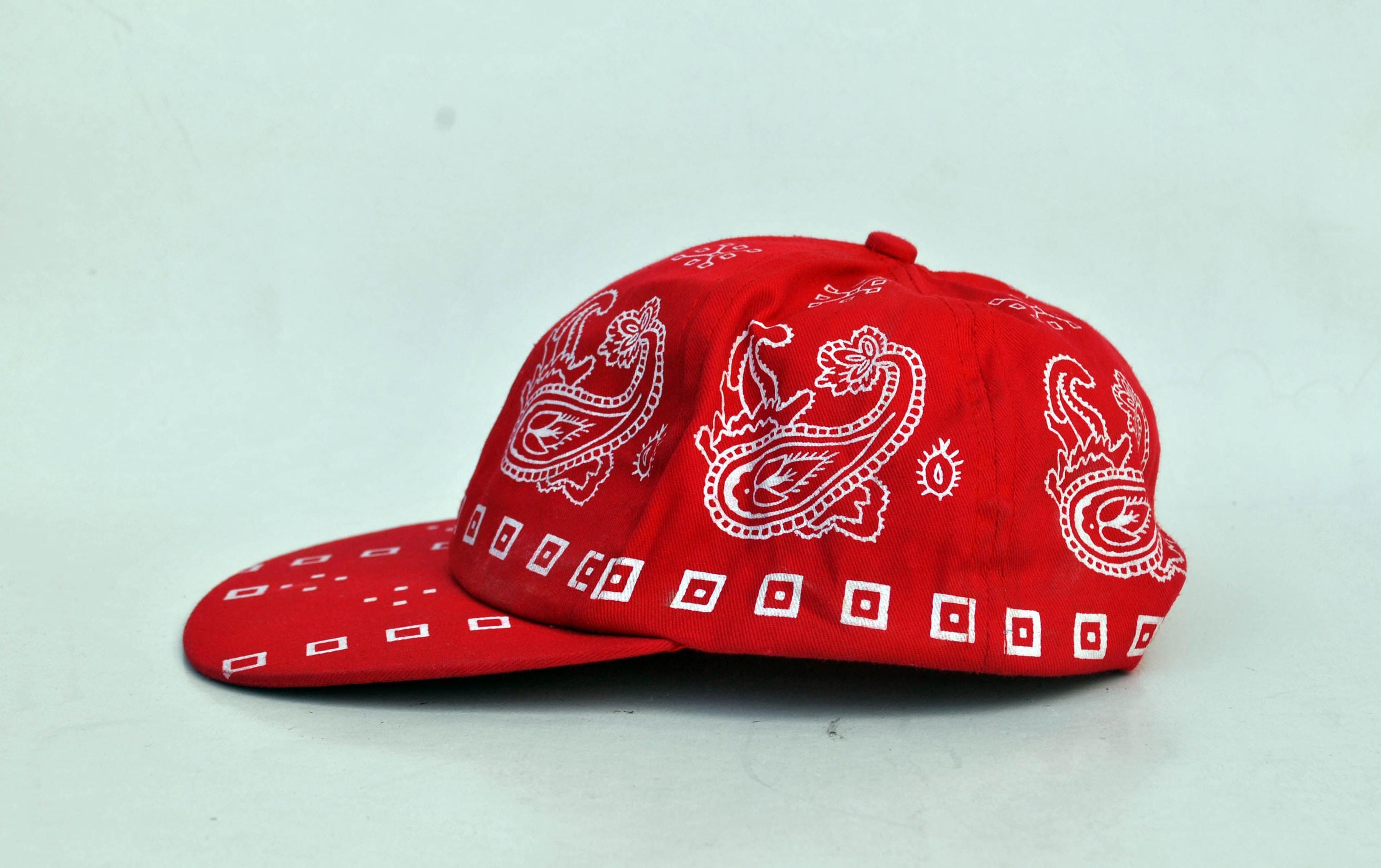 Red Bandana Print Baseball Cap | Paisley Snapback Hat | Y2K