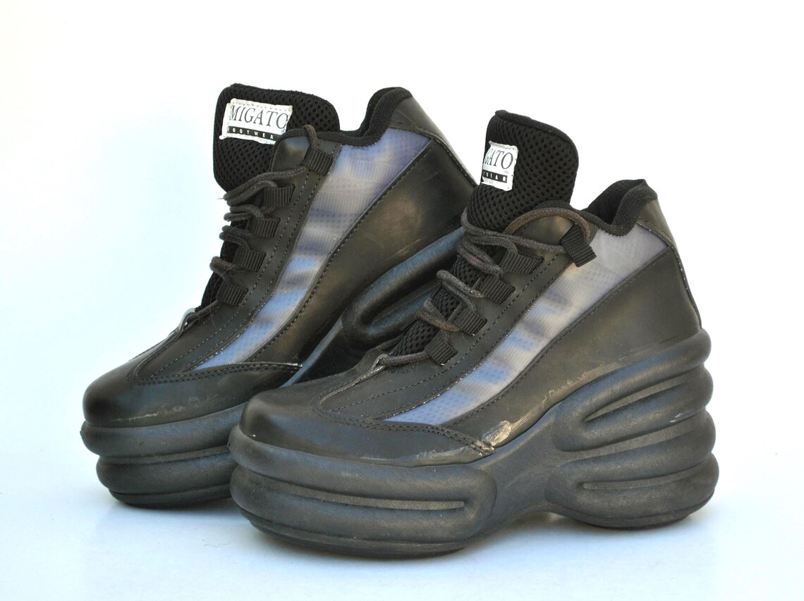Chunky Platform Sneakers Black | Y2K Cyber Goth Shoes | Futuristic Streetwear Trainers size eu 36 uk 3 us 5, foto 2 di 5