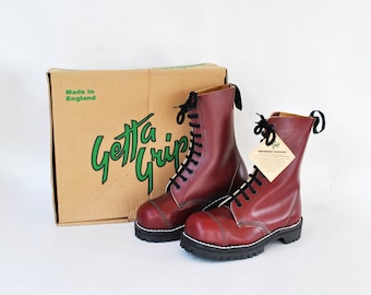 getta grip punk boots lace up cowboy size eu 36 uk 3 us 5 high waist Winter vintage shoes military grunge leather 90s Burgundy womens shoes