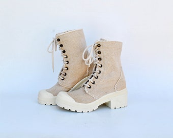 platform shoes womens vintage platform chunky sneakers military boots canvas high tops size eu 38 uk 5 us 7 goth rock beige women shoes
