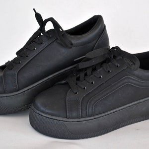 Total Black Platform Sneakers – Chunky Sole Minimal Streetwear Shoes size US 5 EU 36 UK 3 image 6