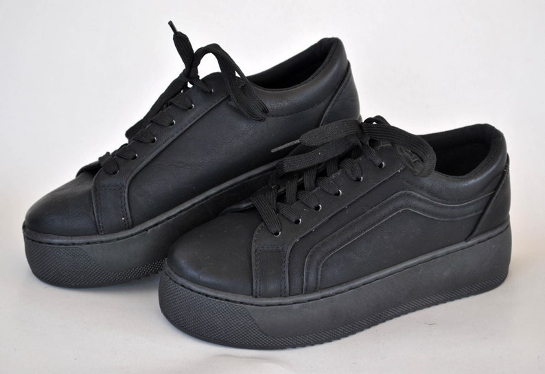 Total Black Platform Sneakers – Chunky Sole Minimal Streetwear Shoes size US 5 EU 36 UK 3 image 6