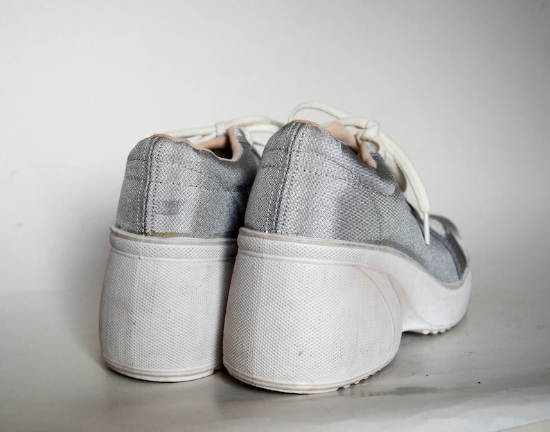 platform shoes sneakers silver boots canvas silver shoes 80s platform shoes vintage platform shoes vintage canvas shoes deadstock vintage