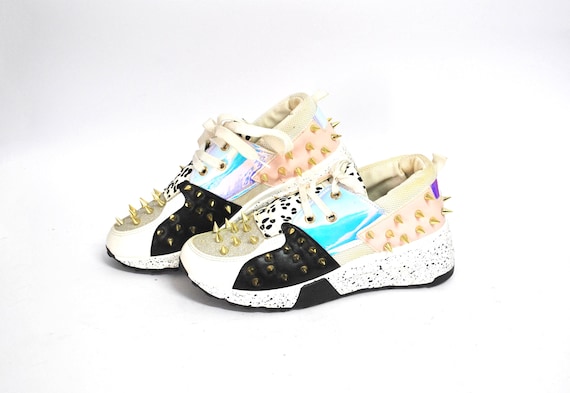 Chunky Studded Sneakers – Statement Platform Shoes – Retro Streetwear Sneakers – Unisex Fashion Footwear size eu 40 uk 7 us 9