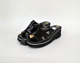 60er 60er 60er Jahre japanische cognac braun nostalgische Sandalen mit Raute in Braun/Beige/Grau, Größe 38/41