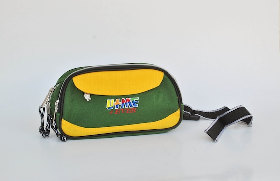 Vintage 90s green yellow u me round fanny packs w… - image 1