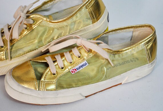 Gouden visnet canvas schoenen superga sneakers '90 - Etsy België