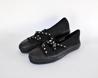 Demonia summer all star canvas goth rock size eu 41 uk 8 us 10 vintage summer total black shoes Ballerinas loafers slides mocassins ballet