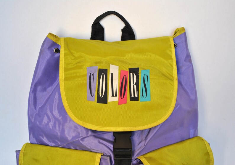 Purple Backpack 90s Retro Vintage Bag Yelloe Back Etsy