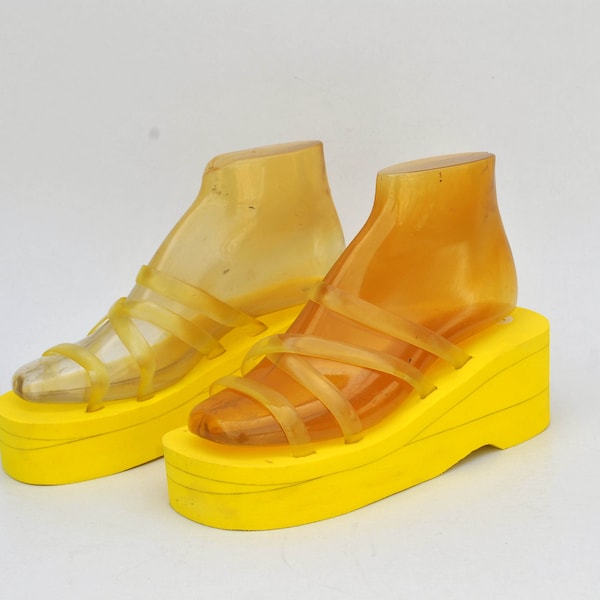 y2k yellow Foamy platform slippers japanese sandals vintage strappy slides size eu 38 us 7 uk 5 giant summer shoes black clogs y2k things