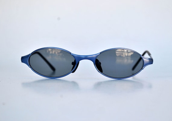 blue silver matrix small sunglasses oval sun glas… - image 3