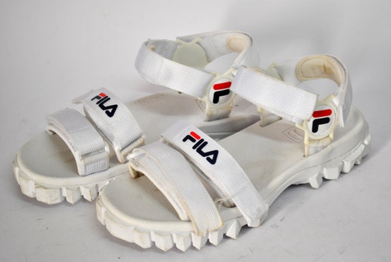 Fila | Shoes | Fila White Leather Velcro Disruptor Sandals | Poshmark