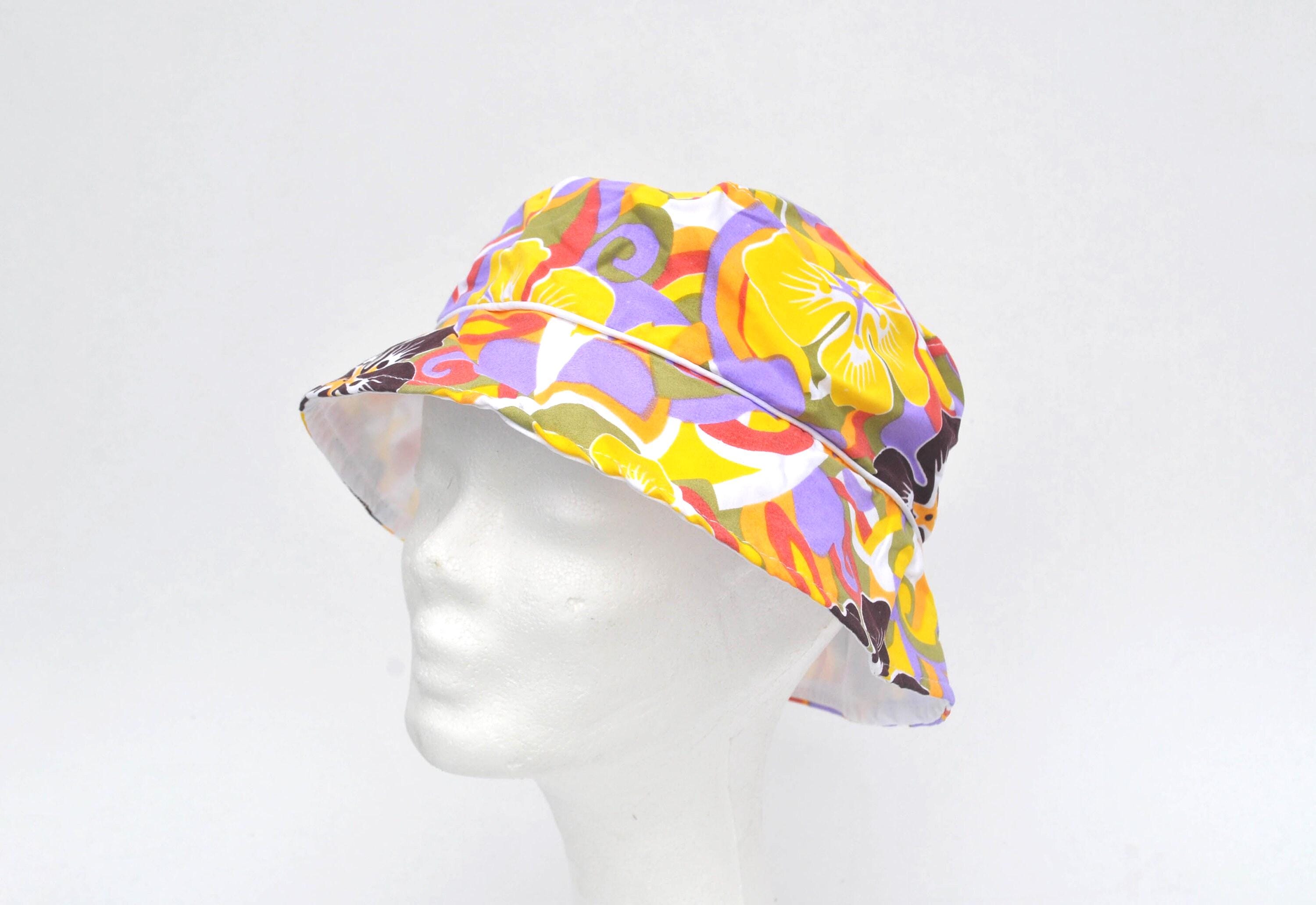 Vintage Sun Hat Made in Japan Psychedelic Floral Wide Brim Bucket Hat Multicolor Women main image 3