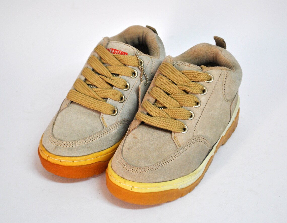 Beige chunky sneakers womens Comfortable Work vintage Hiking leather sneakers shoes Caterpillar mountain size eu 36 uk 3 us 5 gigantic shoes, foto 3 di 5