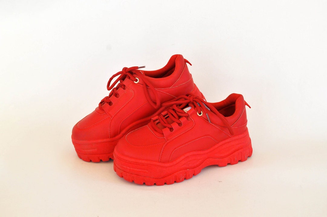 Red Platform Shoes Sneakers 90 Goth Rock Vintage Size Eu 38 Uk 5 Us 7 — free download