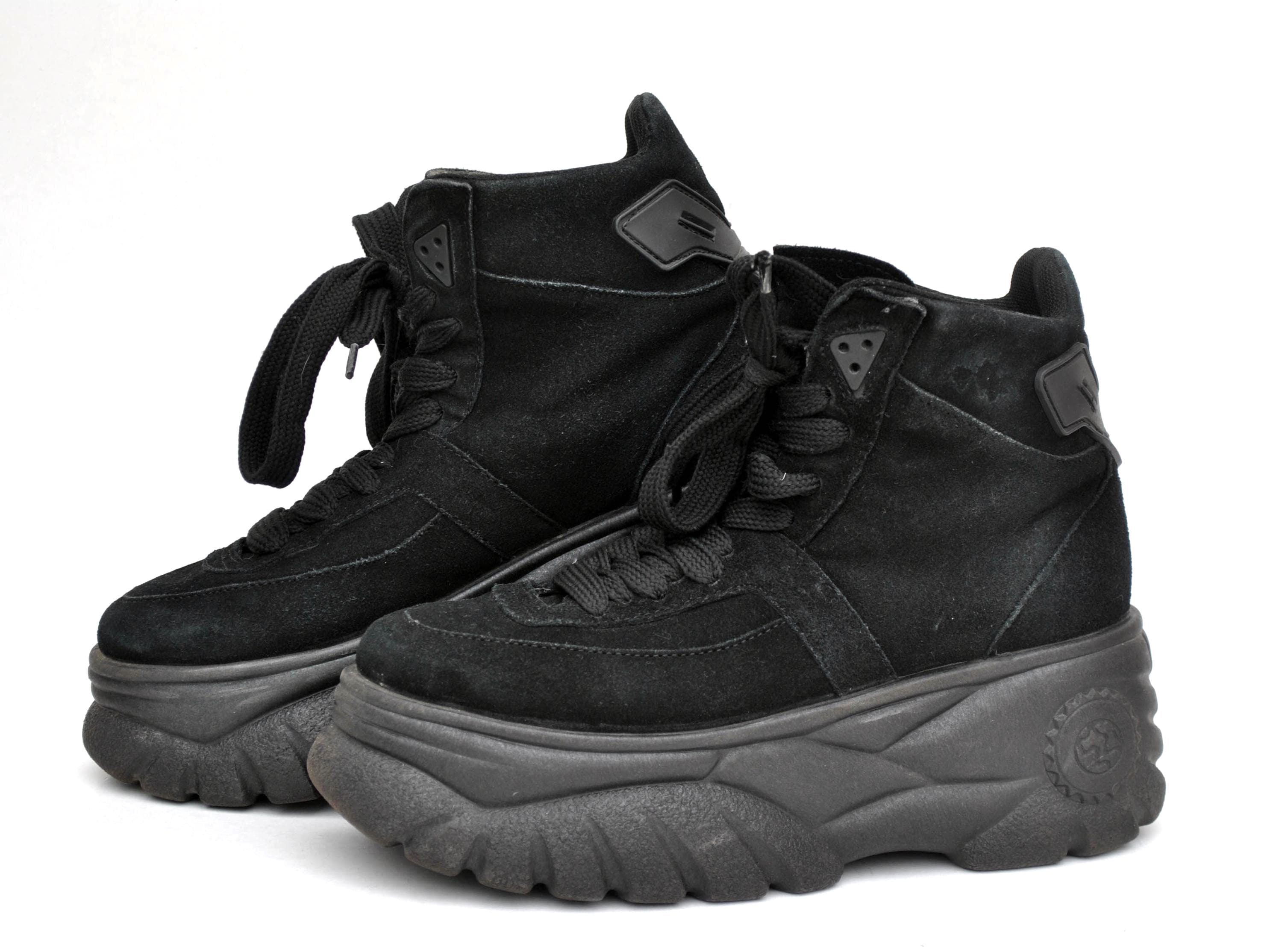 Vintage Black Platform Ankle Boots Chunky Sole Y2K Grunge